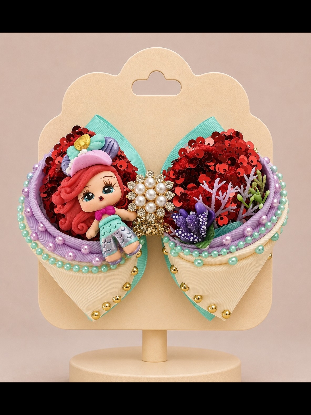 Handmade Little Mermaid Boutique Hair Bow - Kawaii Mermaid Statement Bow.